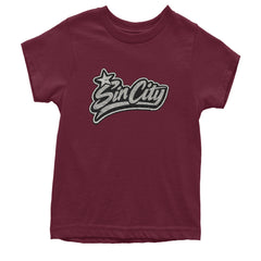 Sin City Vegas Retro Vintage Youth T-shirt Maroon