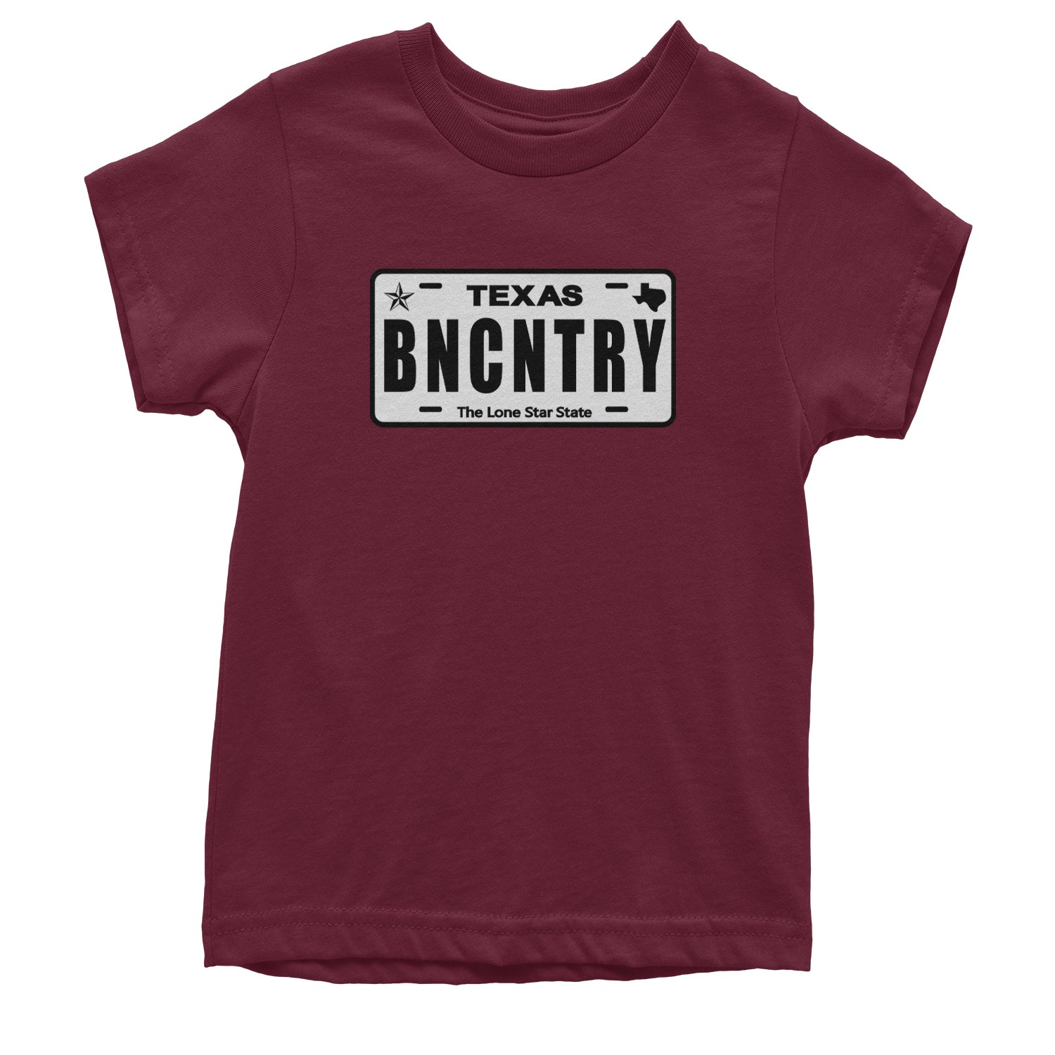 Texas License Plate BNCNTRY Youth T-shirt Maroon