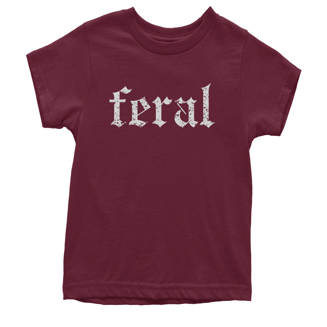 Feral Club Rat Festival Rave EDM graphic on Kids' Heavyweight Cotton T-Shirt in Maroon