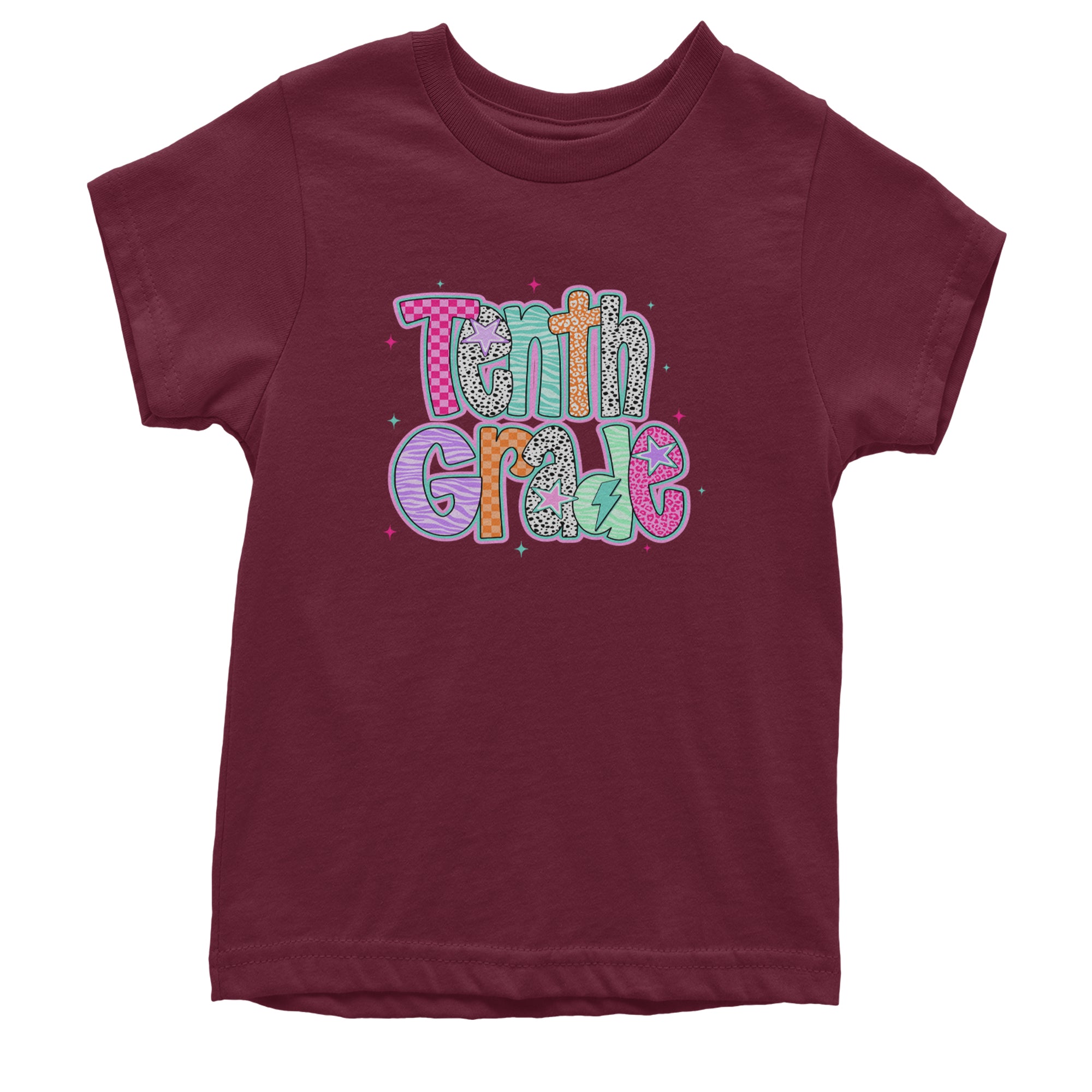 Tenth Grade Trendsetter Colorful Back to School Youth T-shirt Maroon