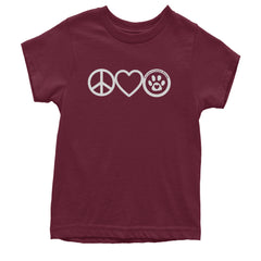 Peace, Love and TLC Dog Rescue Youth T-shirt Maroon