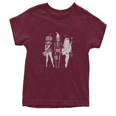 Vintage Spooky Squad Pinup Halloween Design Youth T-shirt Maroon