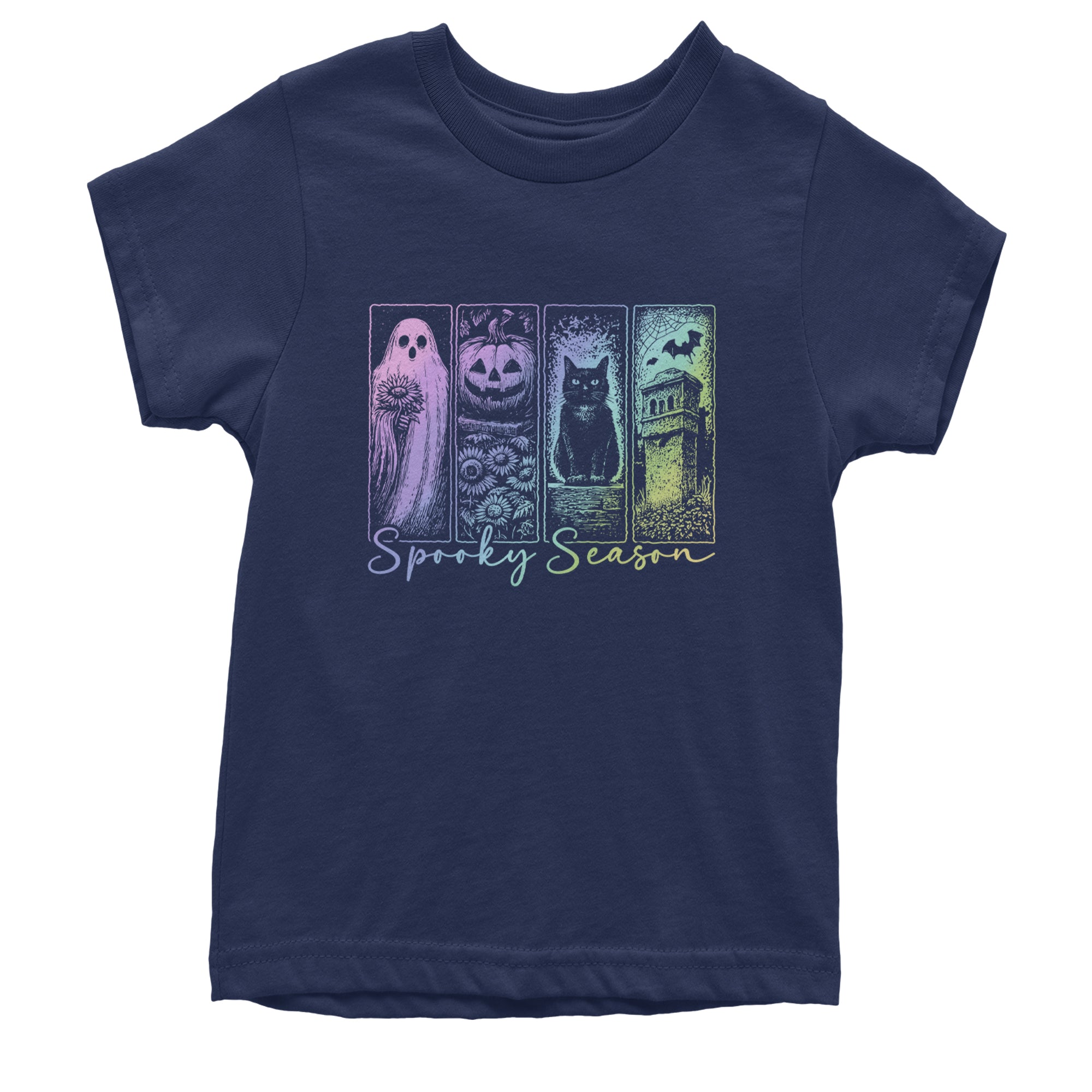Spooky Season Cute Pastel Halloween Design Youth T-shirt Navy Blue