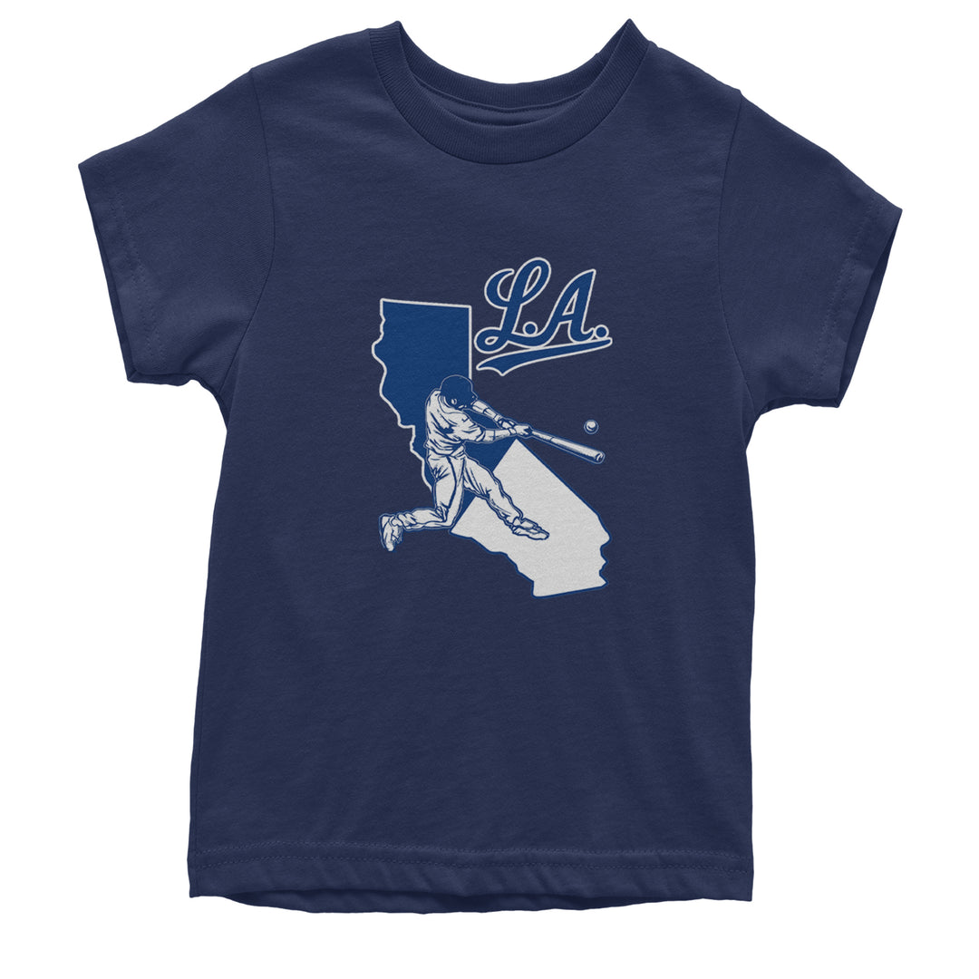 Los Angeles Baseball Batter Up Youth T-shirt Navy Blue