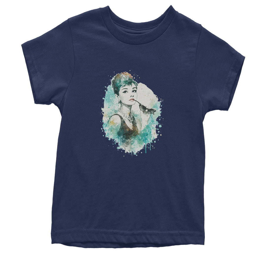 Mrs. Herpburn Iconic Watercolors Youth T-shirt Navy Blue