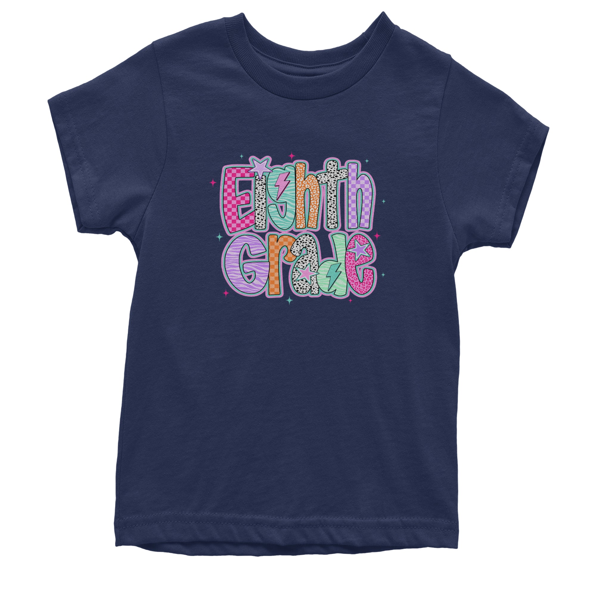 Eighth Grade Energy Colorful Back to School Youth T-shirt Navy Blue