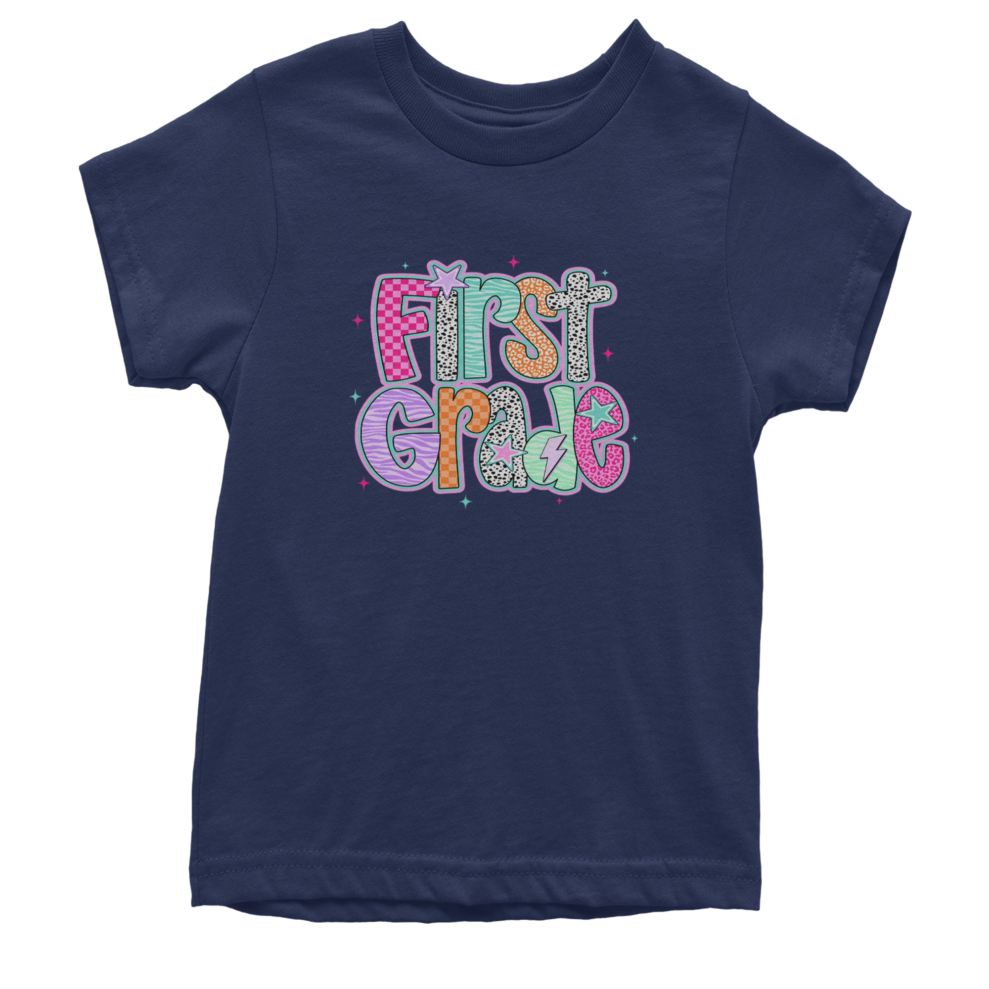 First Grade Vibes Colorful Back to School Youth T-shirt Navy Blue