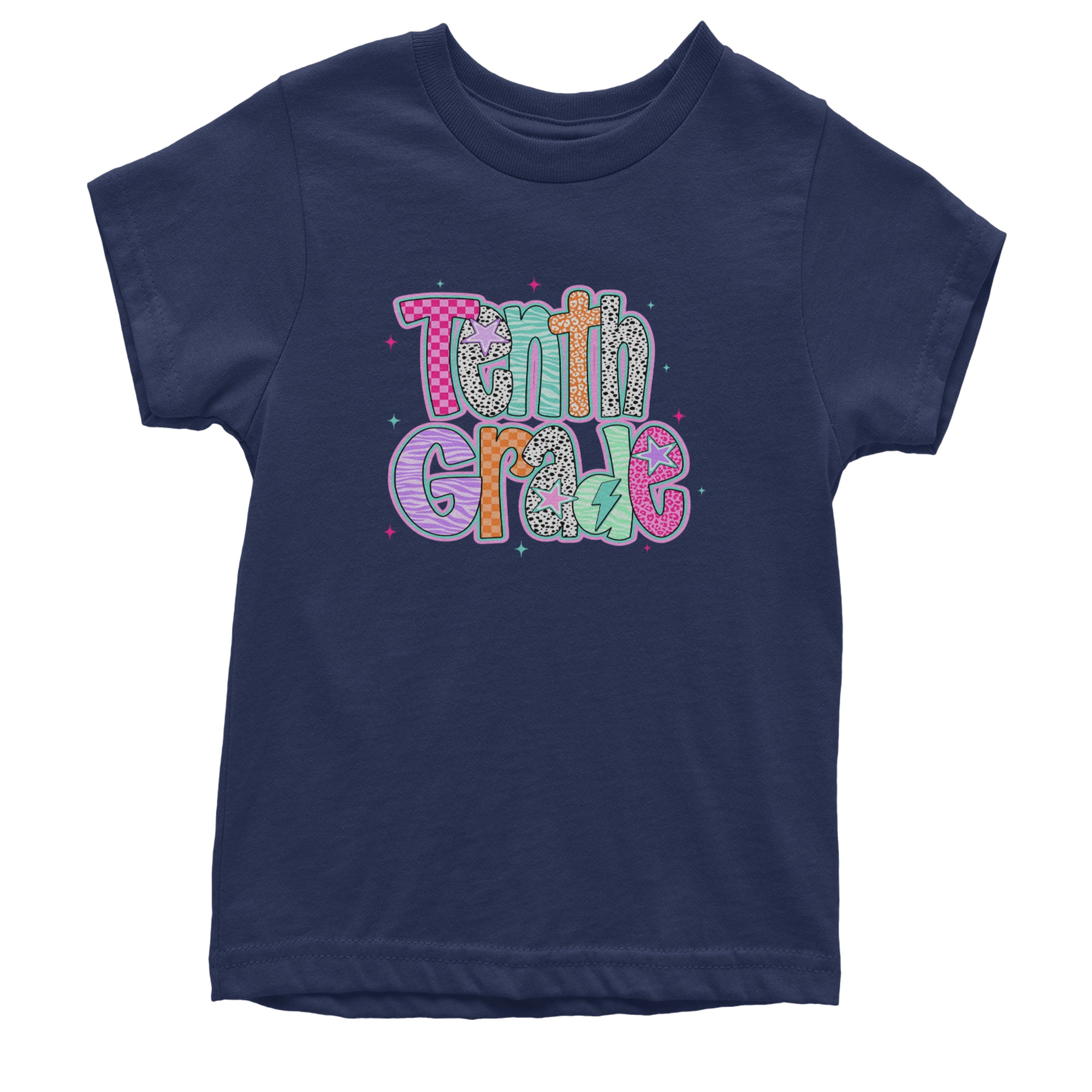 Tenth Grade Trendsetter Colorful Back to School Youth T-shirt Navy Blue