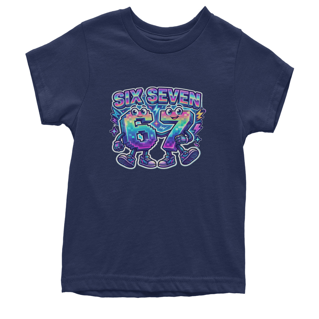Six Seven 67 Retro Pixel Buddies Youth T-shirt Navy Blue