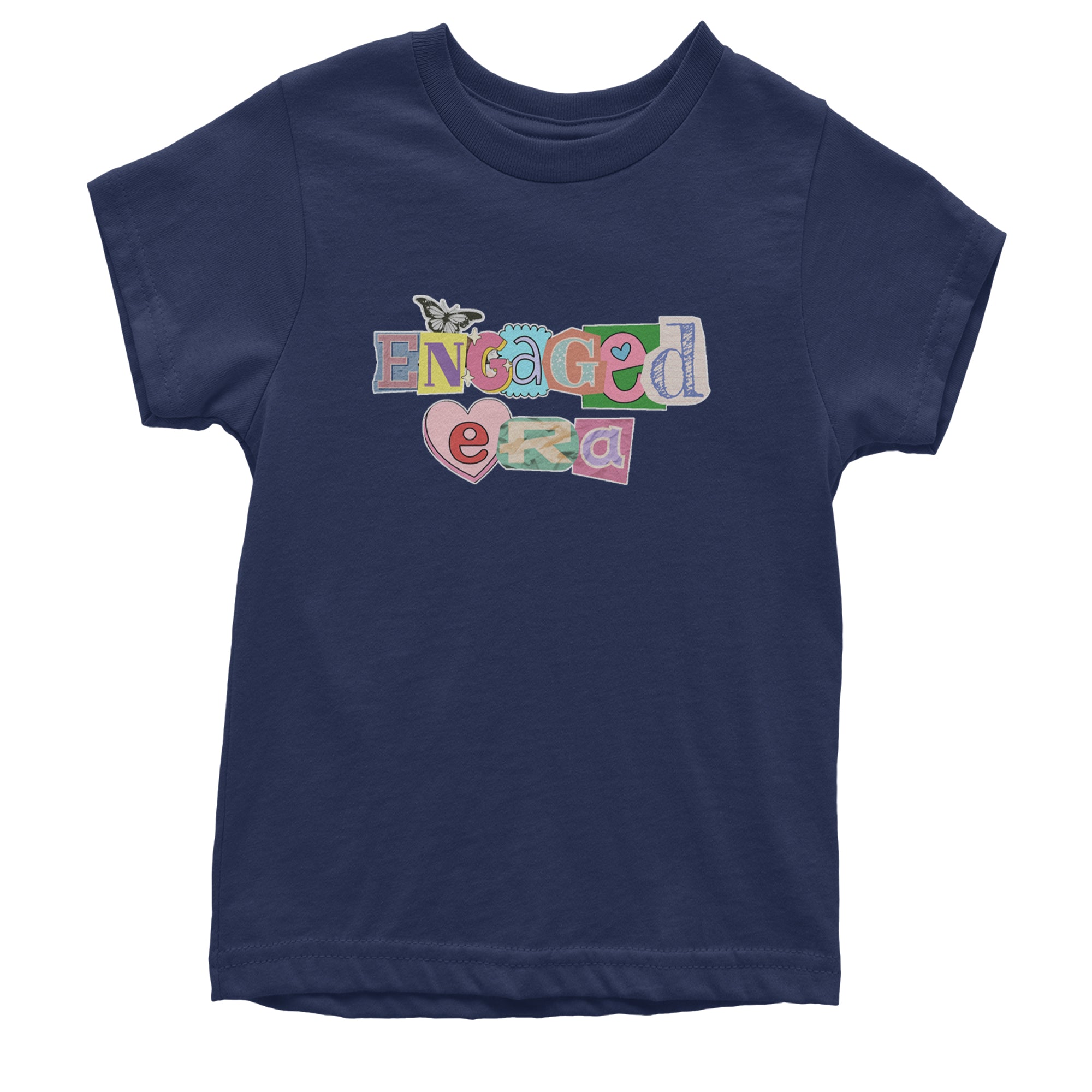 Engaged Era Aesthetic Retro Collage Design Youth T-shirt Navy Blue