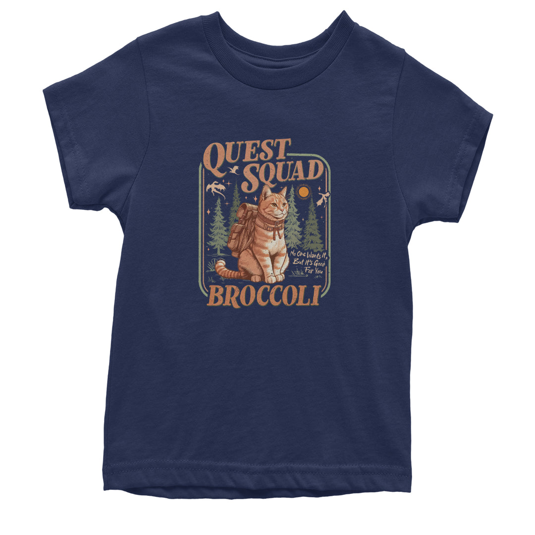 Quest Squad Broccoli Cat Fantasy Reader  Youth T-shirt Navy Blue