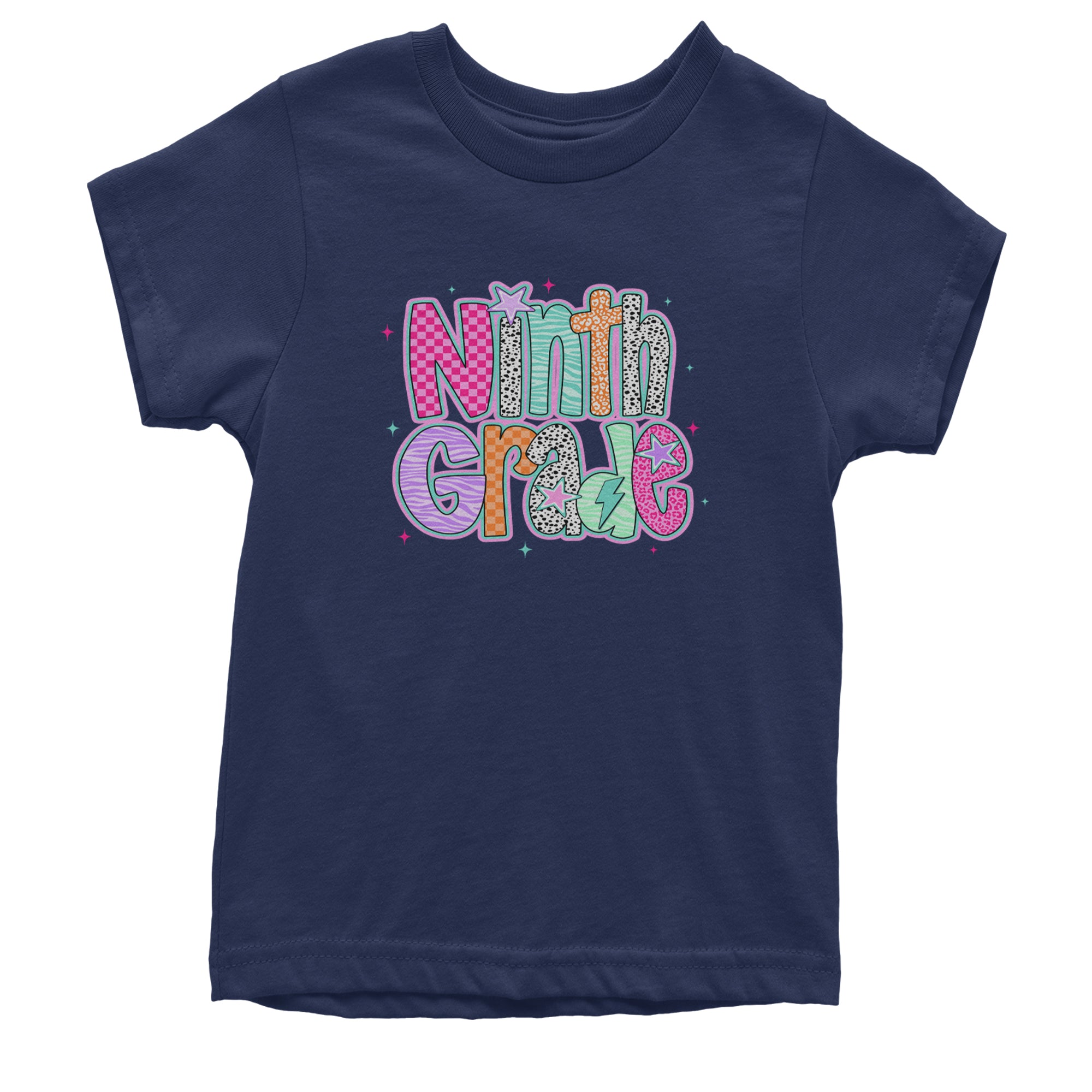 Ninth Grade Freshman Vibes Colorful Back to School Youth T-shirt Navy Blue