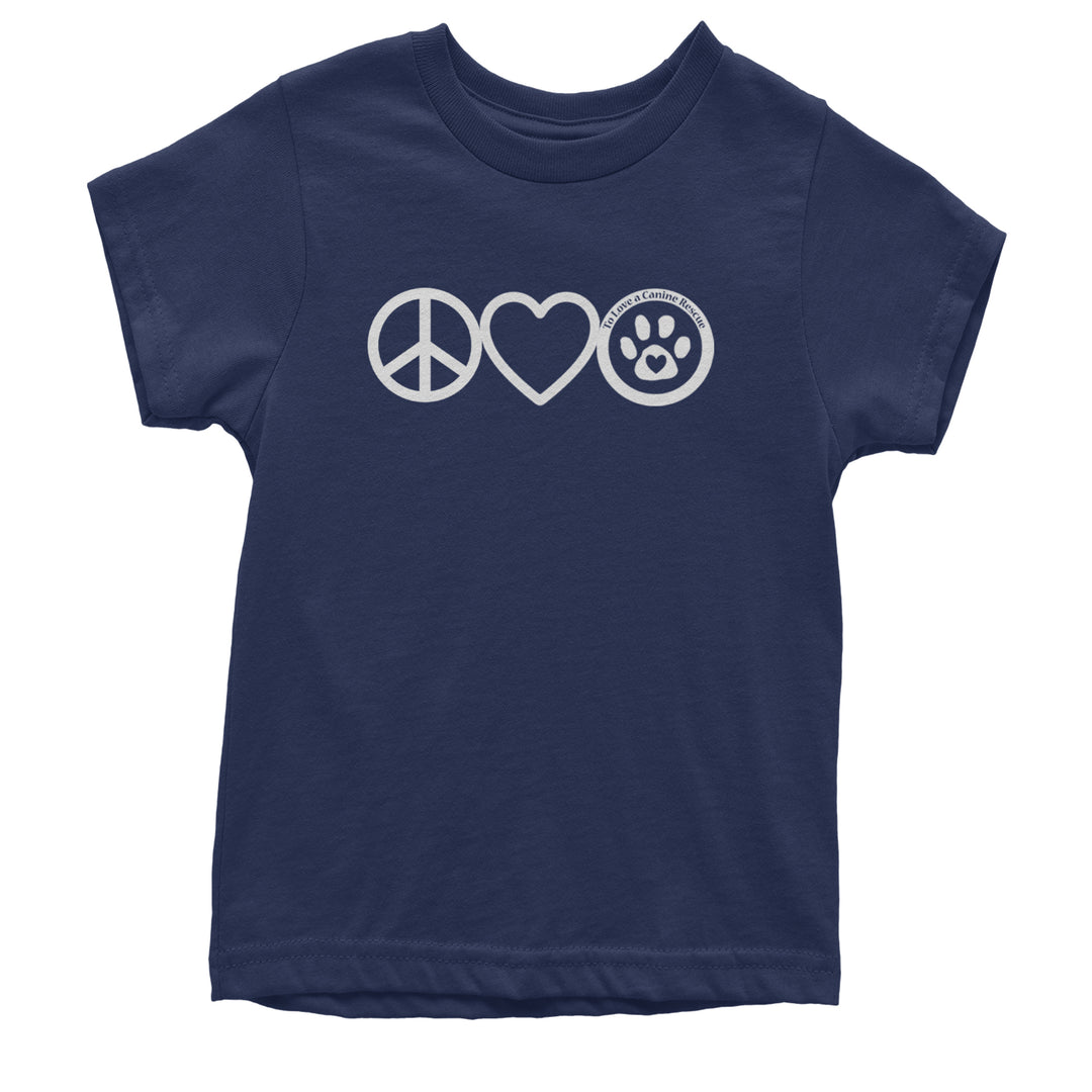 Peace, Love and TLC Dog Rescue Youth T-shirt Navy Blue