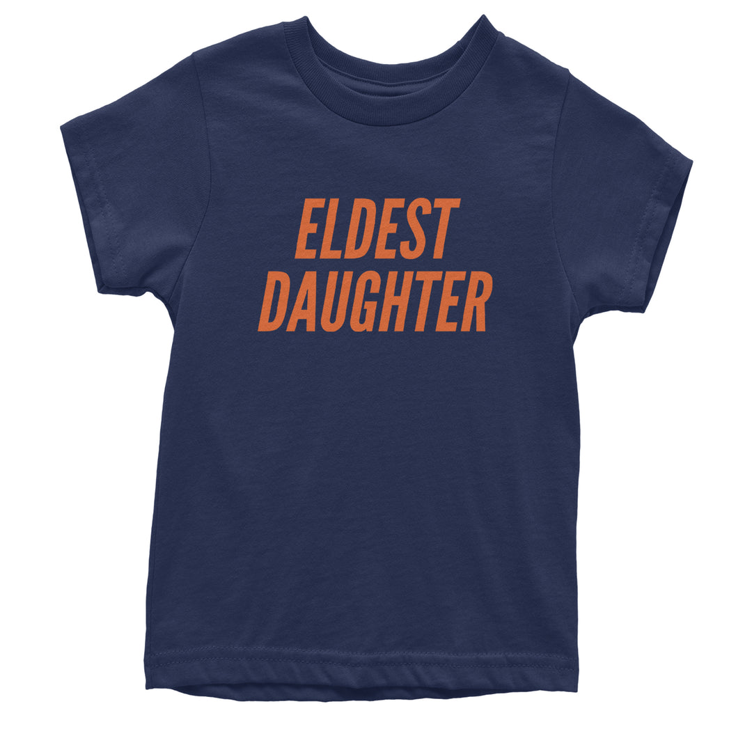 Eldest Daughter graphic on Kids' Heavyweight Cotton T-Shirt in Navy Blue