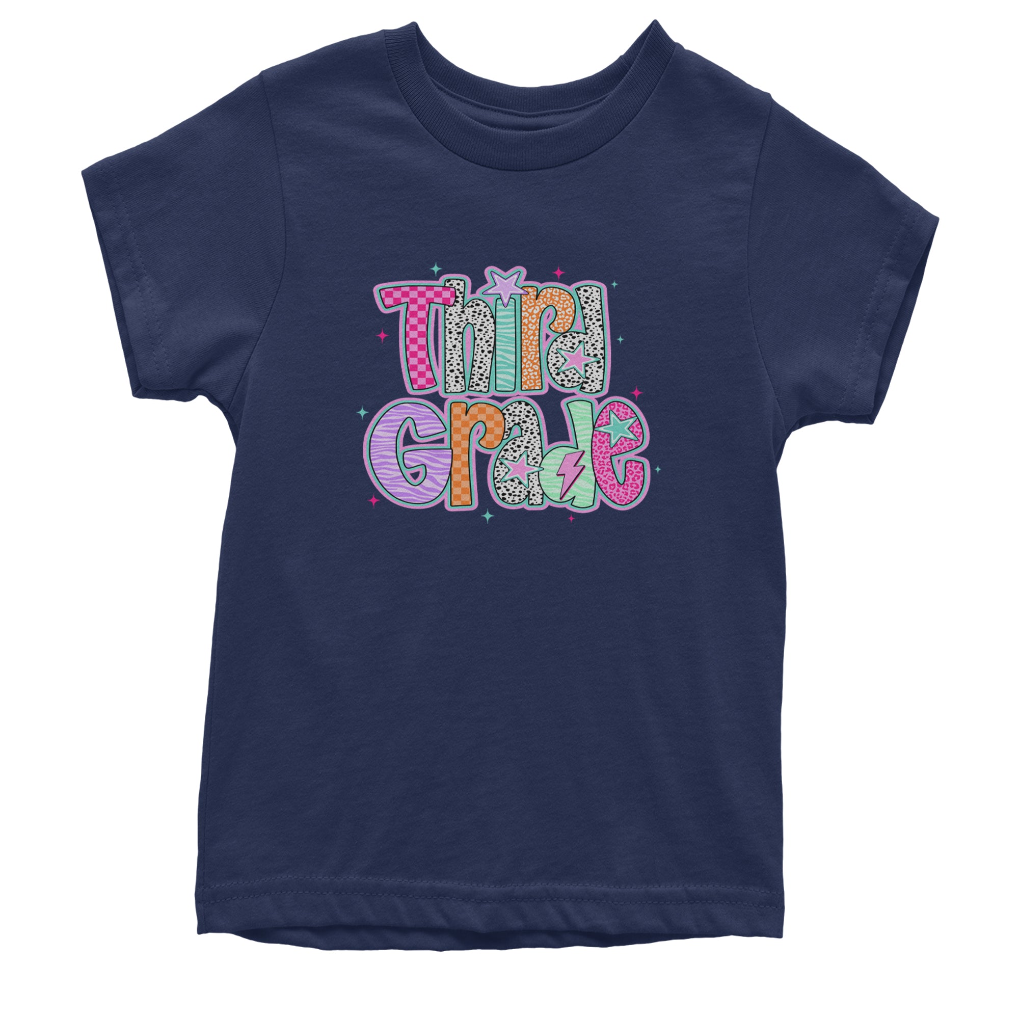 Third Grade Thunder Colorful Back to School Youth T-shirt Navy Blue