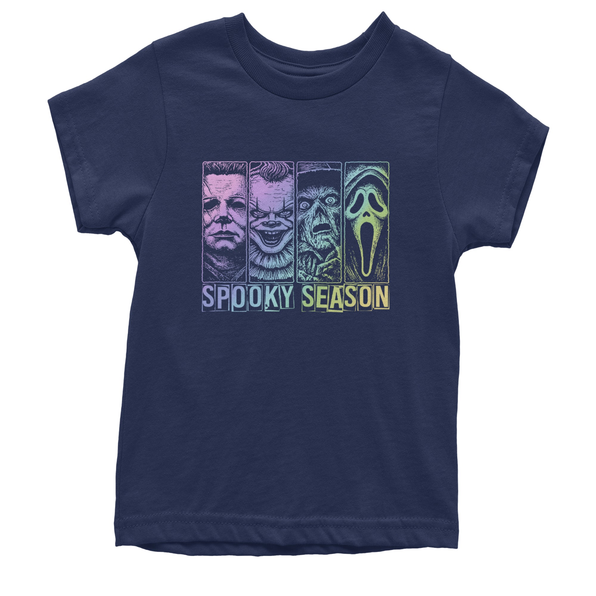 Spooky Season Horror Icons Halloween Youth T-shirt Navy Blue