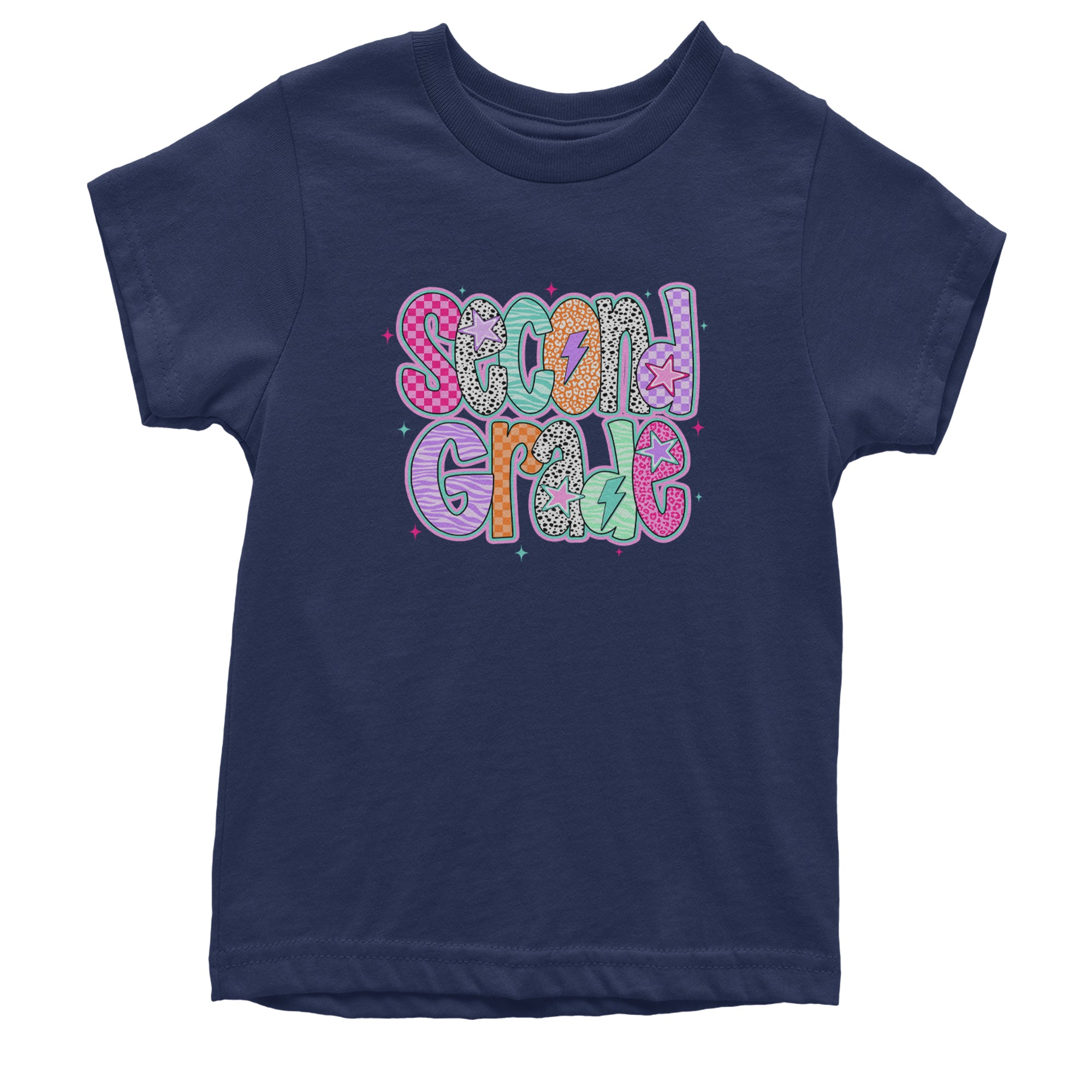Second Grade Star Colorful Back to School Youth T-shirt Navy Blue