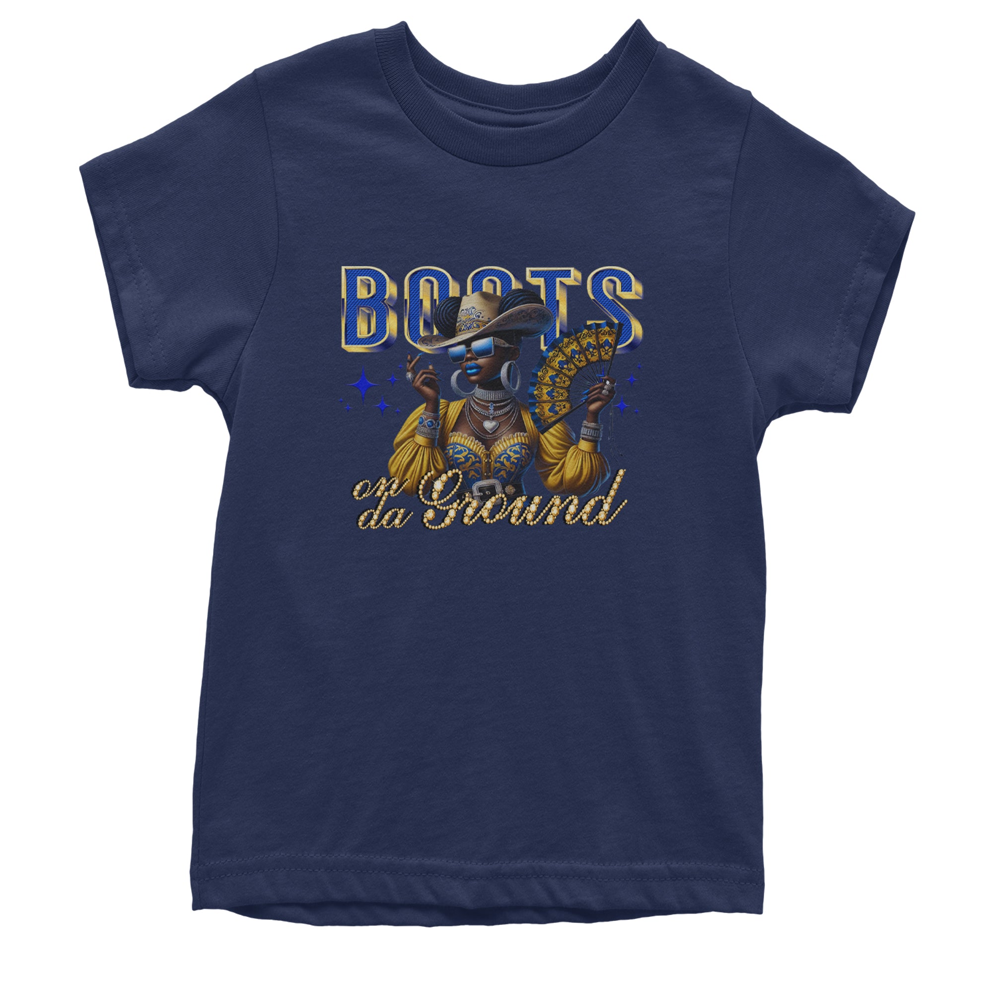 Boots On Da Ground Folding Fan Youth T-shirt Navy Blue