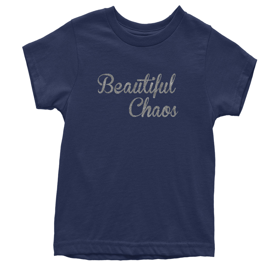Beautiful Chaos Glitter Music Festival Youth T-shirt Navy Blue