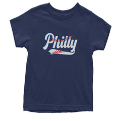 Philly Baseball Stitching graphic on Kids' Heavyweight Cotton T-Shirt in Navy Blue
