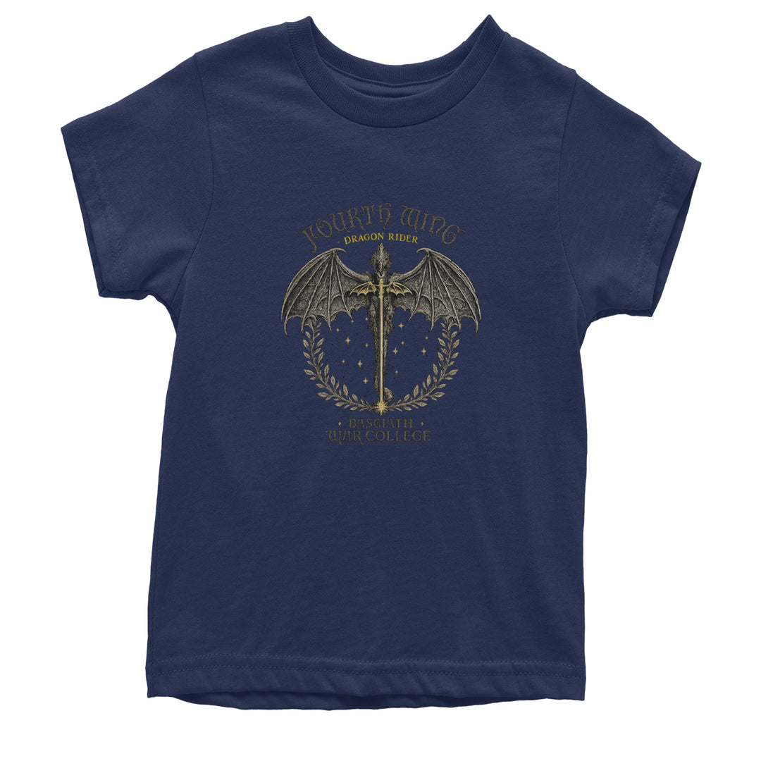 Fourth Wing Dragon Rider Vintage Basgiath War College Youth T-shirt Navy Blue