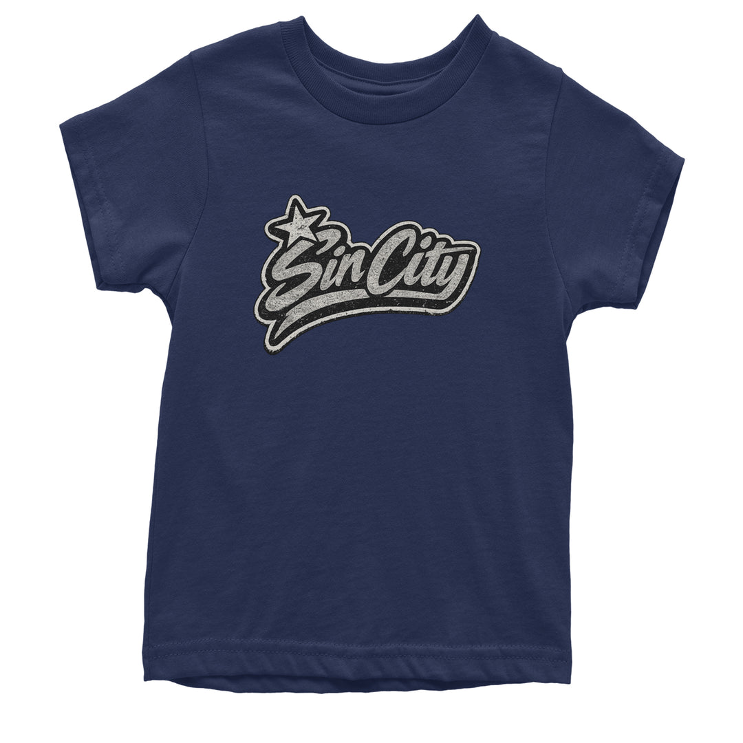 Sin City Vegas Retro Vintage Youth T-shirt Navy Blue