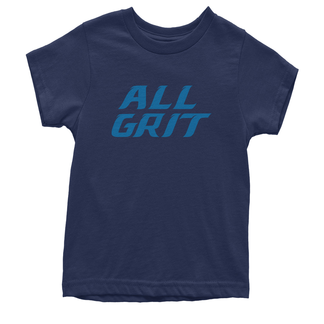 All Grit Detroit Football graphic on Kids' Heavyweight Cotton T-Shirt in Navy Blue
