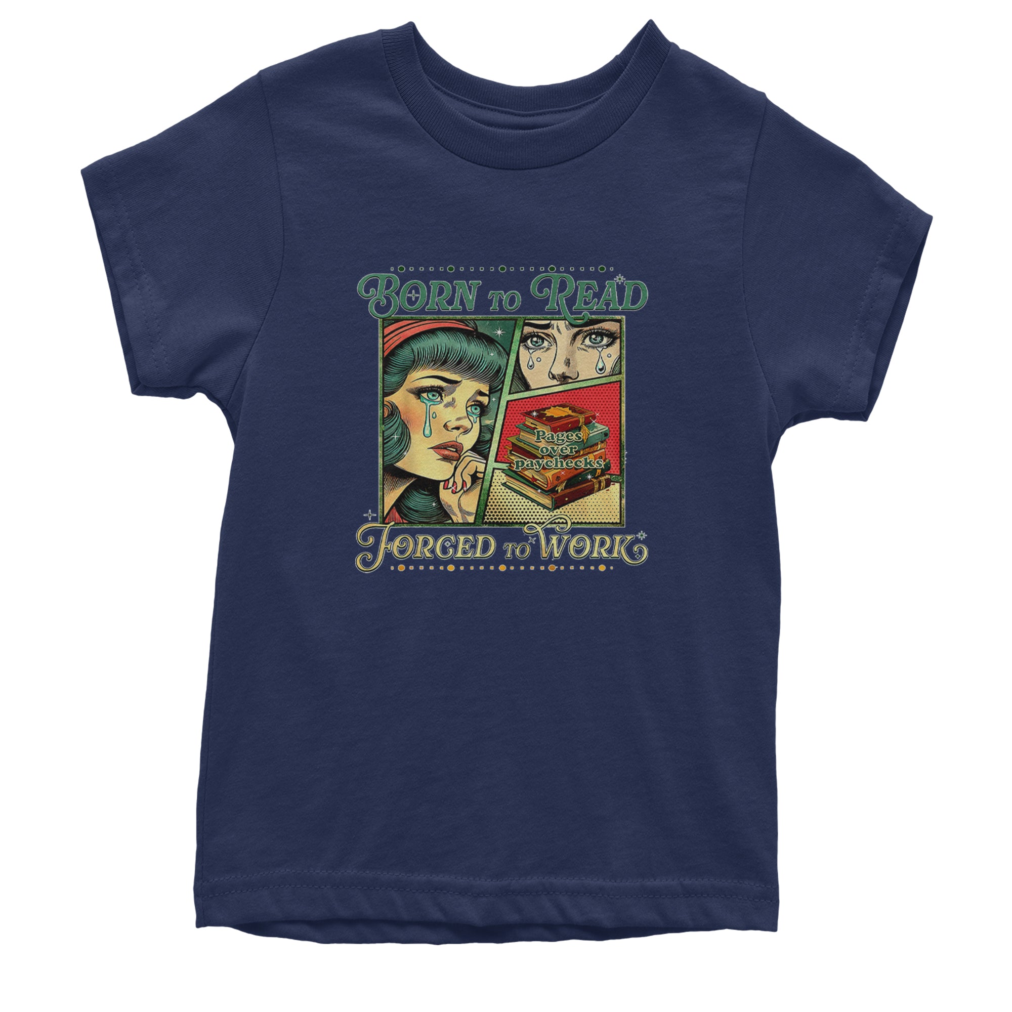 Born To Read, Forced To Work Youth T-shirt Navy Blue