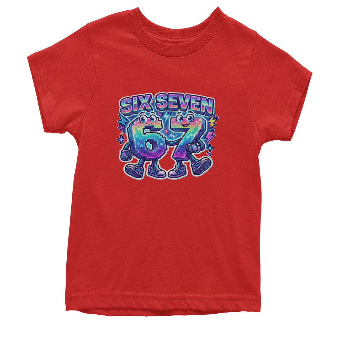 Six Seven 67 Retro Pixel Buddies Youth T-shirt Red