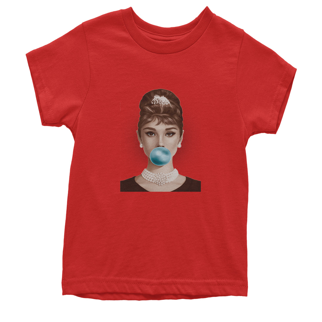 Audrey Hepburn Chewing Bubble Gum American Icon Youth T-shirt Red