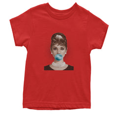 Audrey Hepburn Chewing Bubble Gum American Icon Youth T-shirt Red
