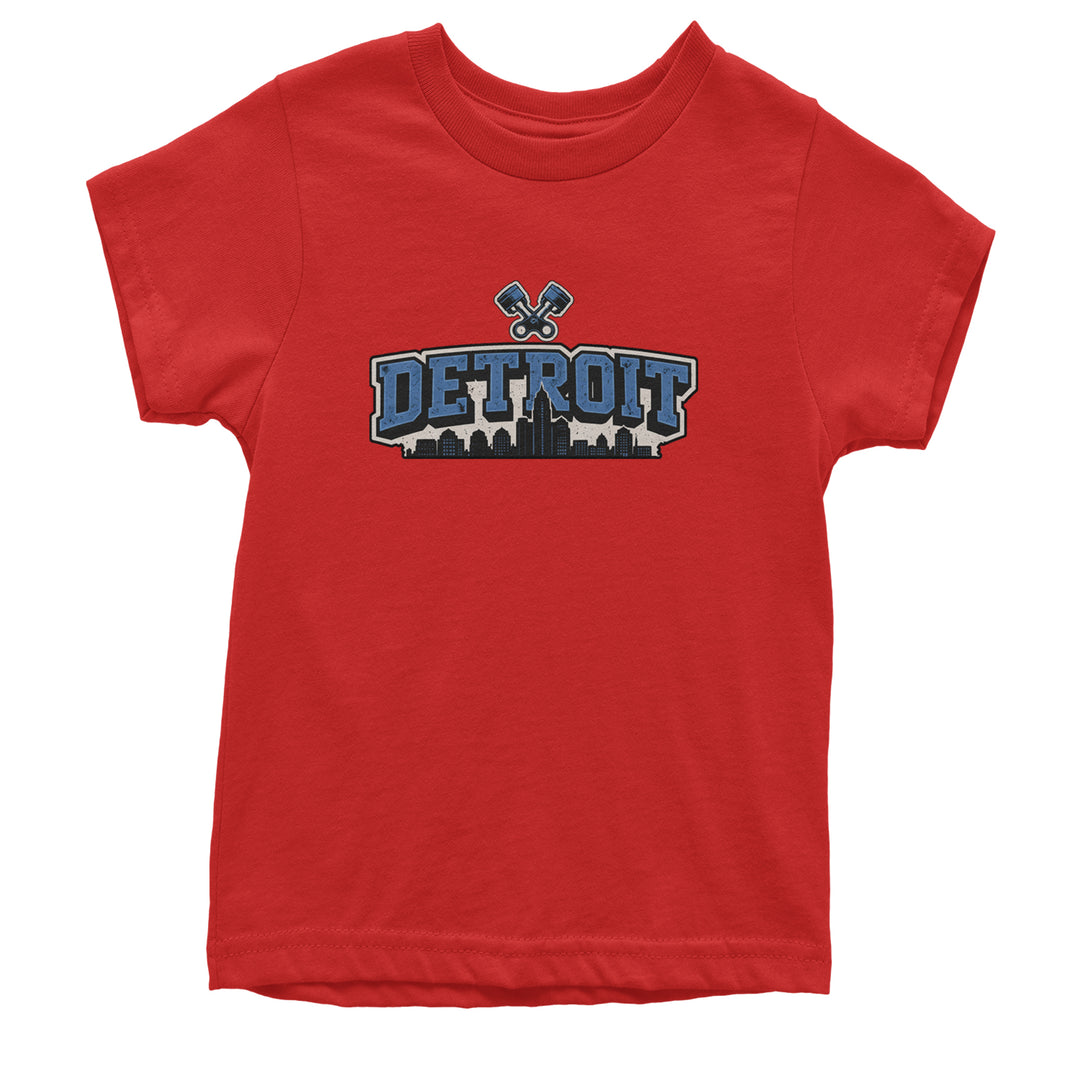 Detroit Motor City Retro Piston Youth T-shirt Red