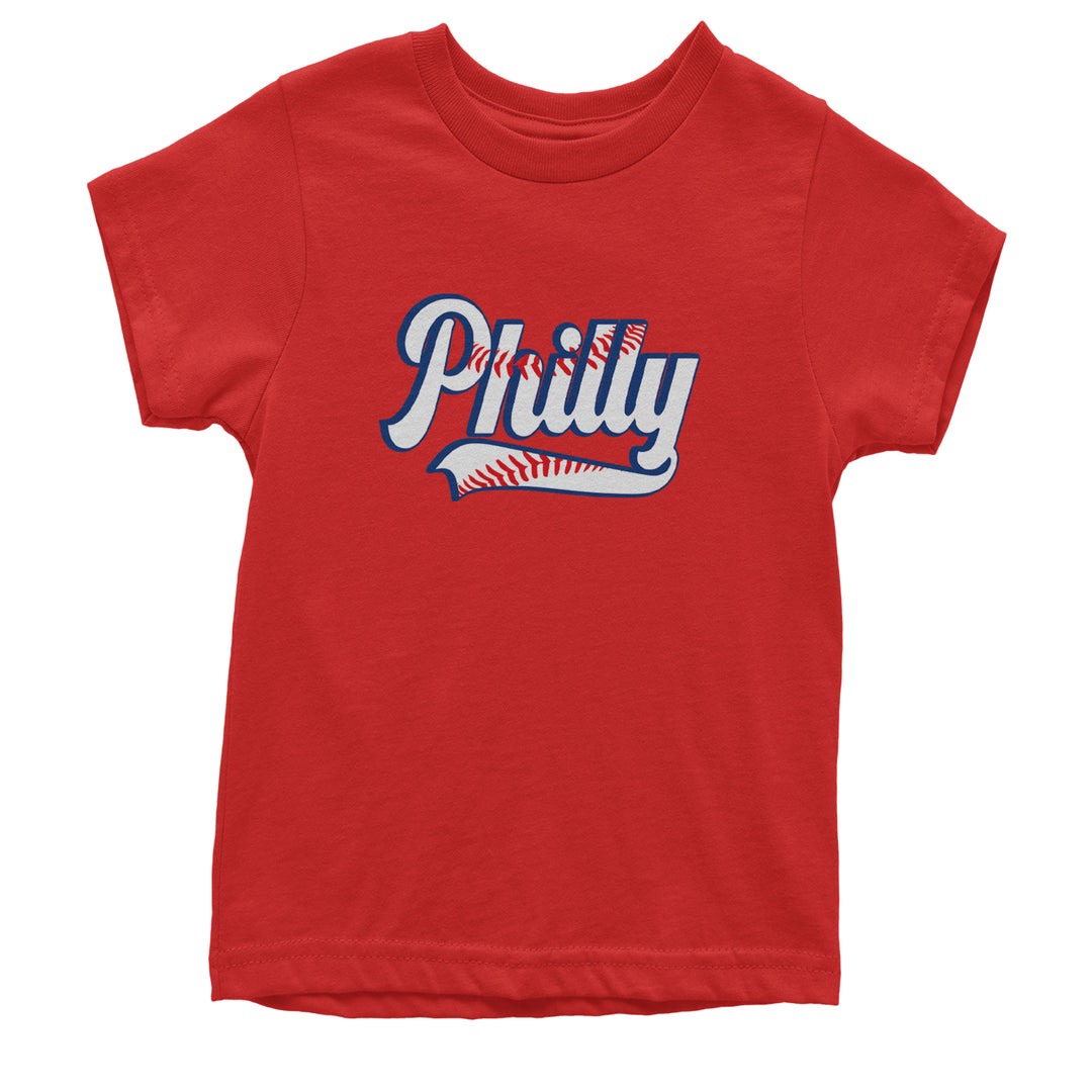 Philly Baseball Stitching graphic on Kids' Heavyweight Cotton T-Shirt in Red