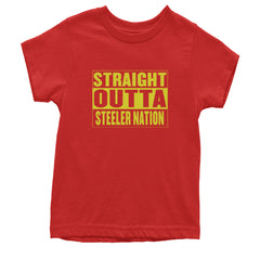 Straight Outta Steeler Nation Football graphic on Kids' Heavyweight Cotton T-Shirt in Red