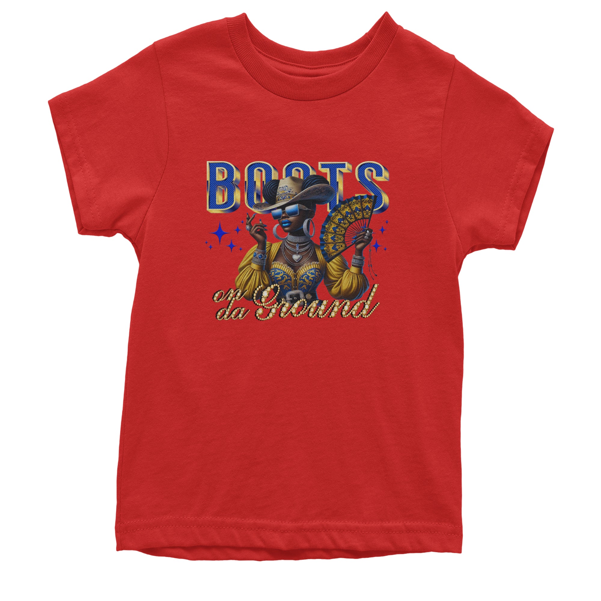 Boots On Da Ground Folding Fan Youth T-shirt Red