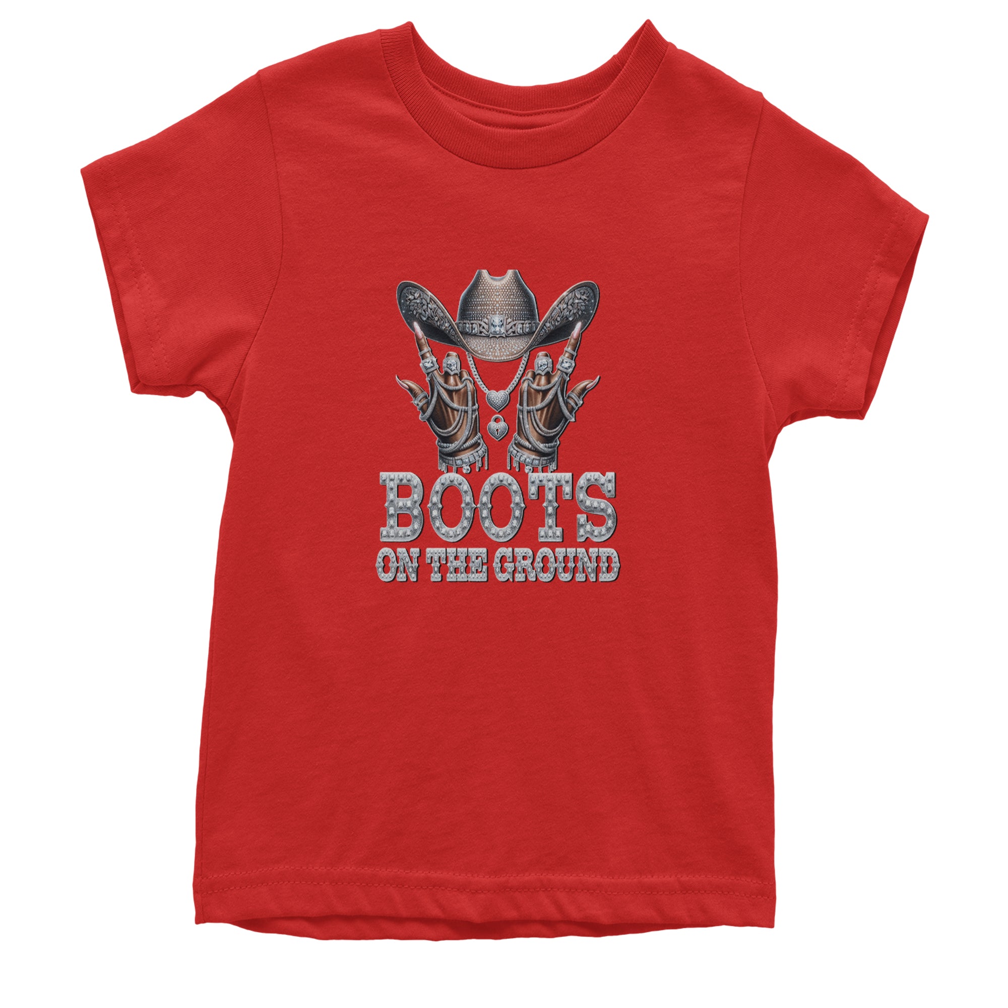 Boots On The Ground Bling Youth T-shirt Red