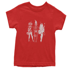 Vintage Spooky Squad Pinup Halloween Design Youth T-shirt Red