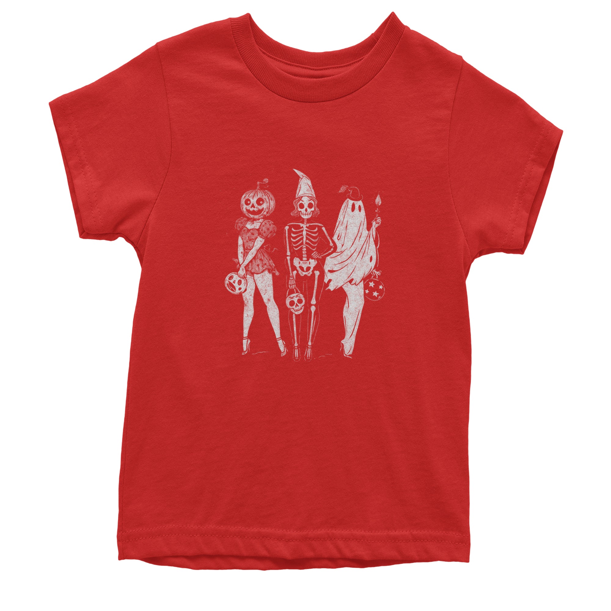 Vintage Spooky Squad Pinup Halloween Design Youth T-shirt Red