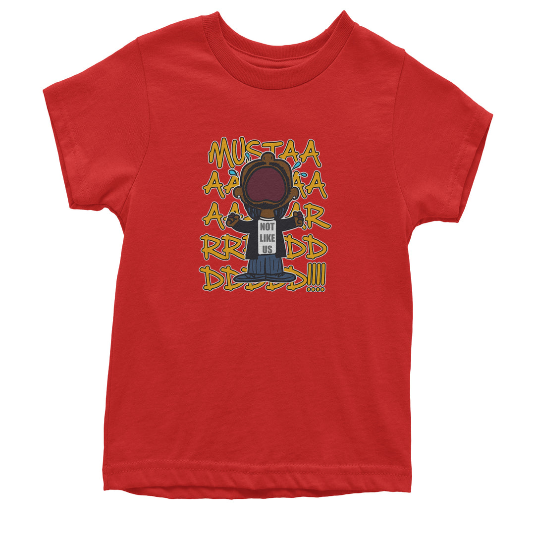 MUSTARD! Not Like Us Tv Off graphic on Kids' Heavyweight Cotton T-Shirt in Red