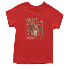 Quest Squad Broccoli Cat Fantasy Reader  Youth T-shirt Red