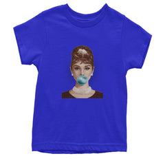 Audrey Hepburn Chewing Bubble Gum American Icon Youth T-shirt Royal Blue