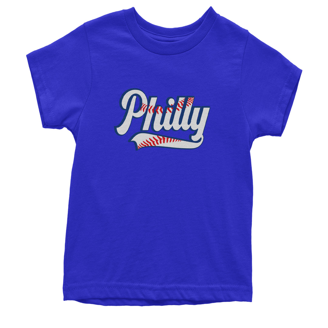 Philly Baseball Stitching graphic on Kids' Heavyweight Cotton T-Shirt in Royal Blue