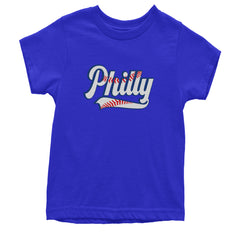 Philly Baseball Stitching graphic on Kids' Heavyweight Cotton T-Shirt in Royal Blue