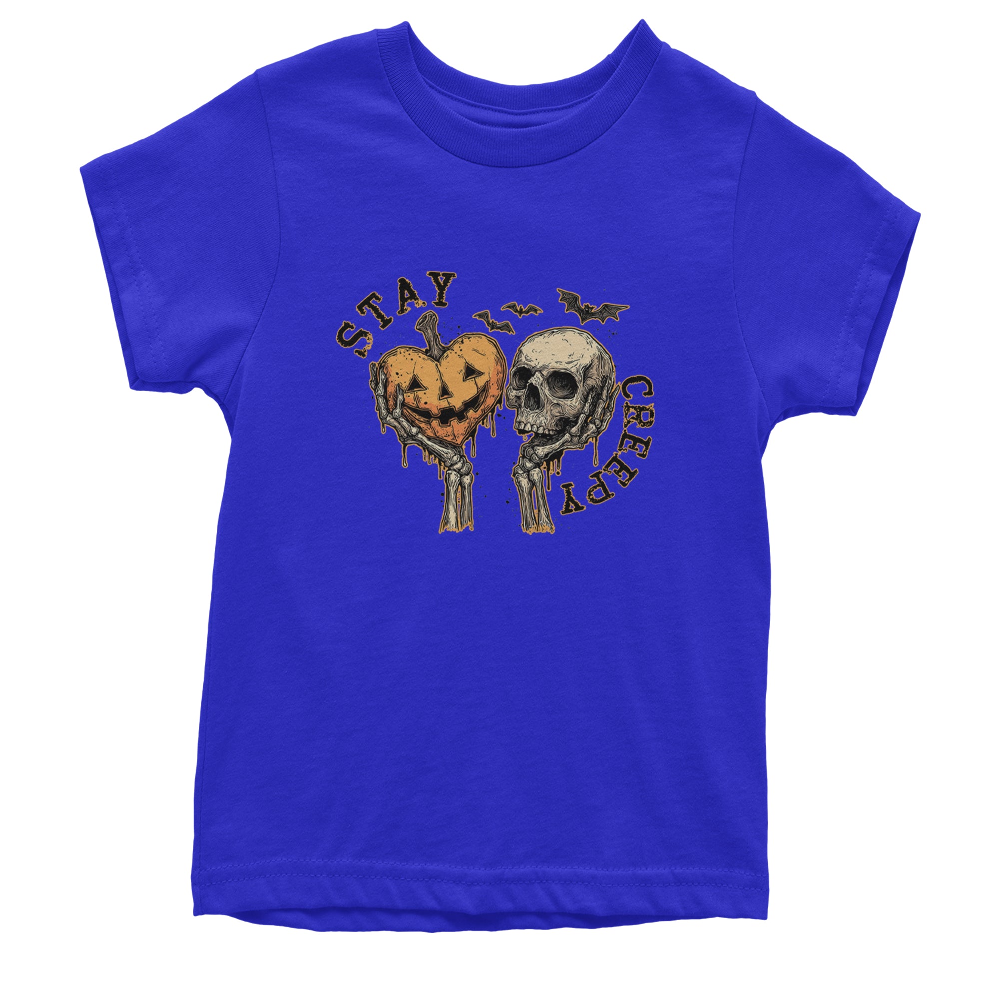 Stay Creepy Skull and Pumpkin Halloween Youth T-shirt Royal Blue
