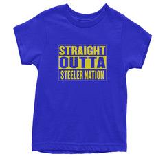Straight Outta Steeler Nation Football graphic on Kids' Heavyweight Cotton T-Shirt in Royal Blue