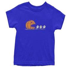 Pumpkin Pacman Chasing Ghosts Halloween Youth T-shirt Royal Blue
