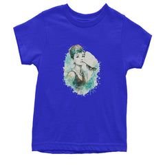 Mrs. Herpburn Iconic Watercolors Youth T-shirt Royal Blue