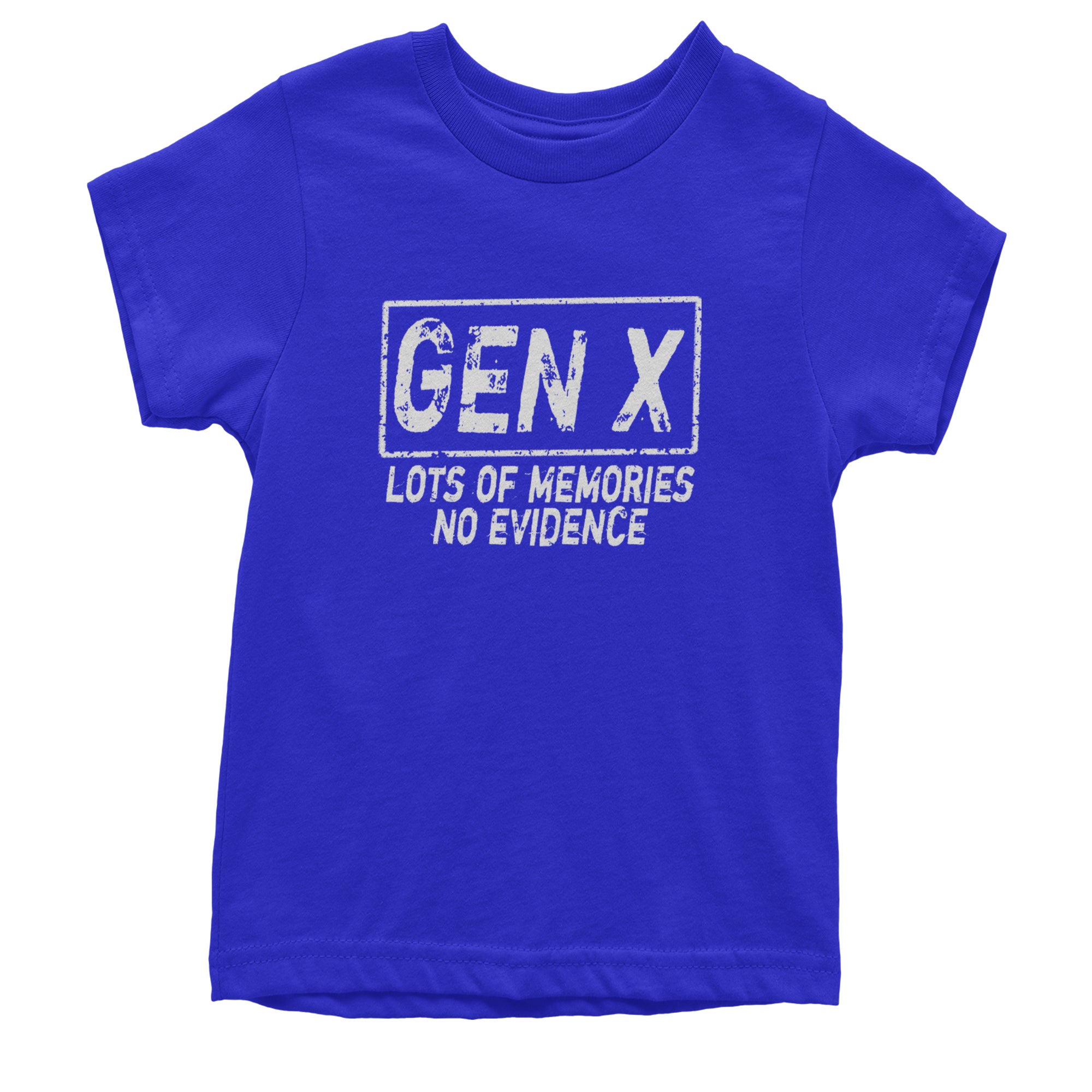 Gen X Lots of Memories No Evidence Nostalgia Youth T-shirt Royal Blue