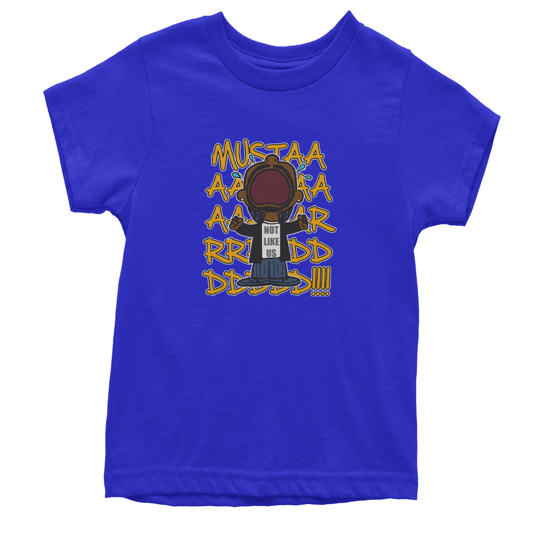 MUSTARD! Not Like Us Tv Off graphic on Kids' Heavyweight Cotton T-Shirt in Royal Blue