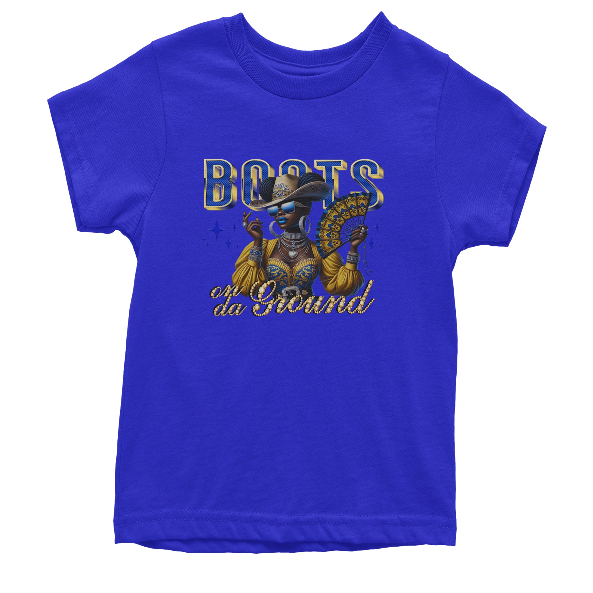 Boots On Da Ground Folding Fan Youth T-shirt Royal Blue